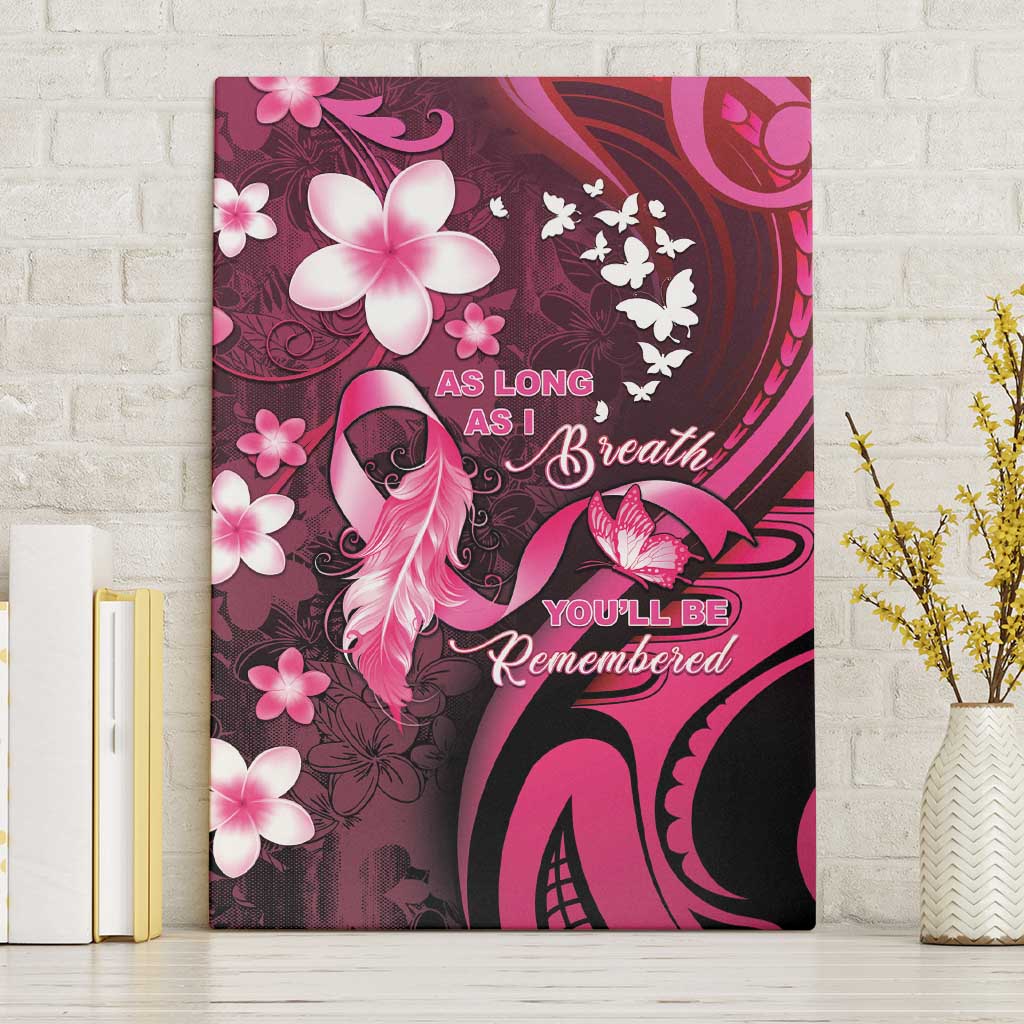 Memorial Breast Cancer Awareness Canvas Wall Art Plumeria Floral Tribal Pattern LT05 Without Frame Black - Polynesian Pride