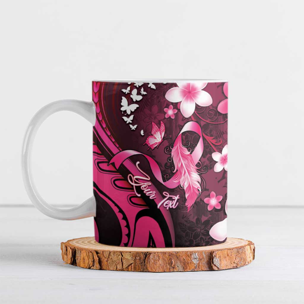 Personalised Memorial Breast Cancer Awareness Ceramic Mug Plumeria Floral Tribal Pattern LT05 Black - Polynesian Pride