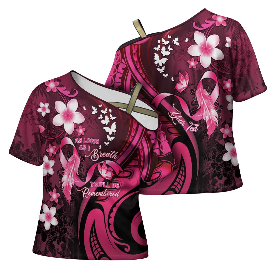 Personalised Memorial Breast Cancer Awareness Cross Shoulder Shirt Plumeria Floral Tribal Pattern LT05 - Polynesian Pride
