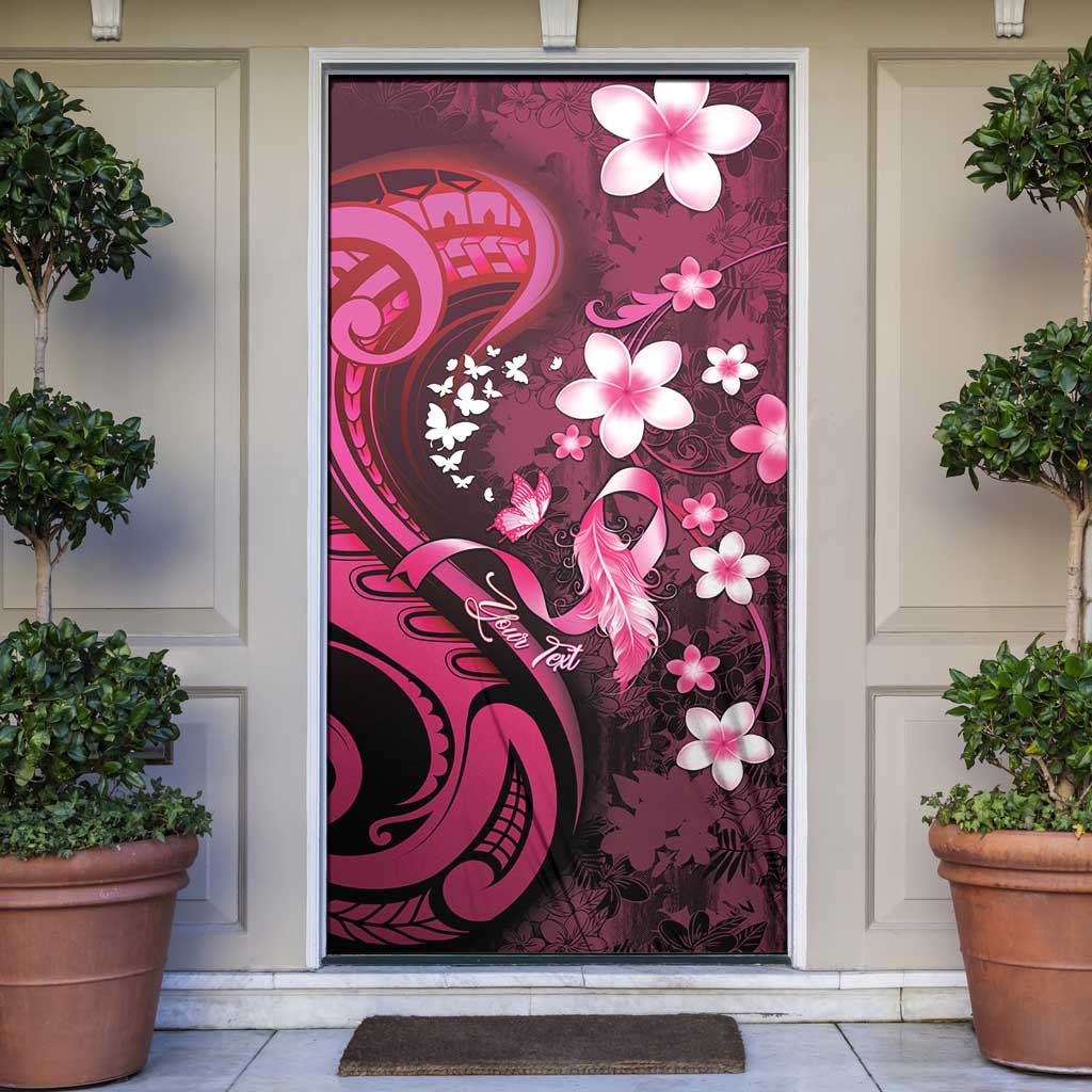 Personalised Memorial Breast Cancer Awareness Door Cover Plumeria Floral Tribal Pattern LT05 Black - Polynesian Pride
