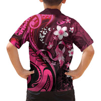 Personalised Memorial Breast Cancer Awareness Kid Hawaiian Shirt Plumeria Floral Tribal Pattern LT05 - Polynesian Pride