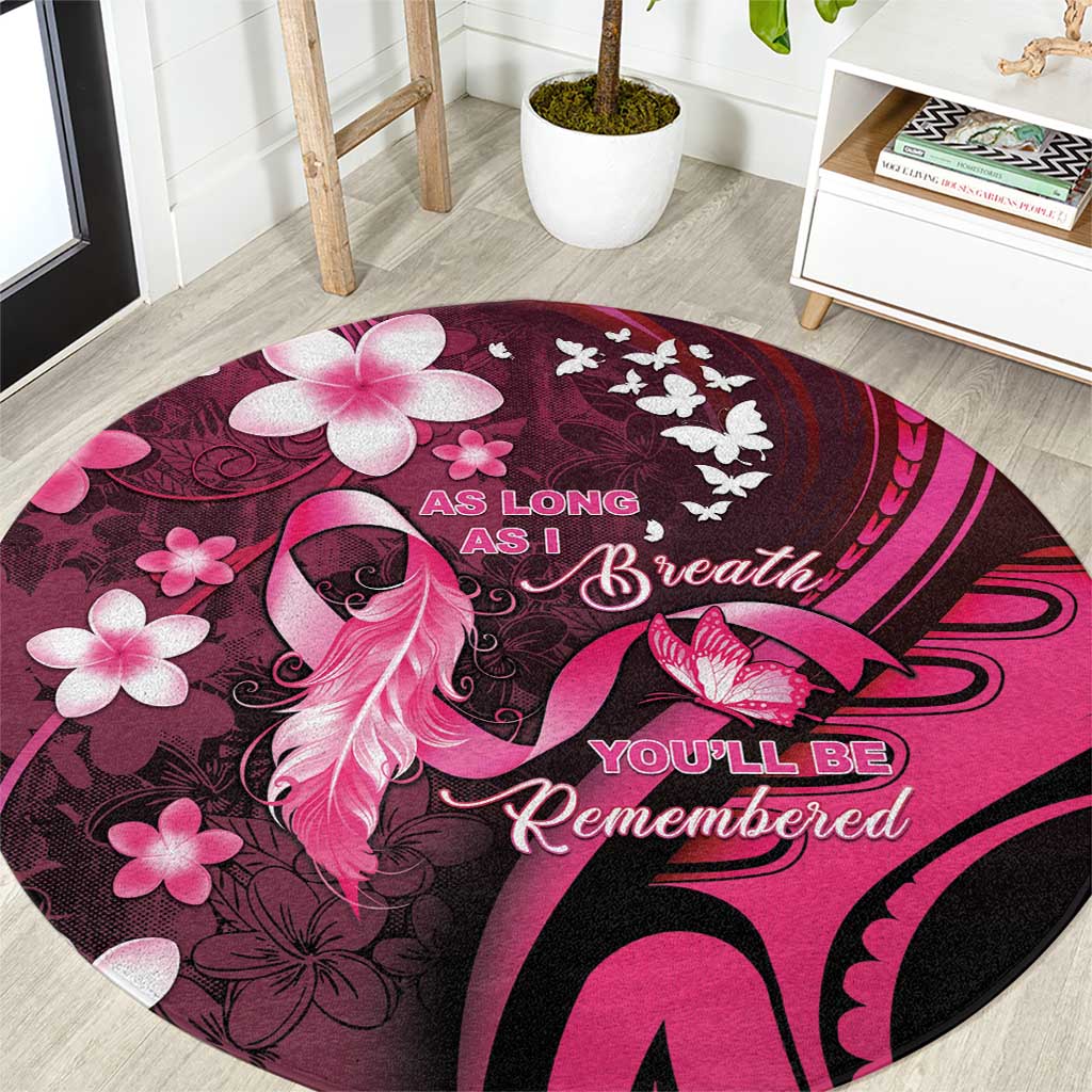 Memorial Breast Cancer Awareness Round Carpet Plumeria Floral Tribal Pattern LT05 Black - Polynesian Pride