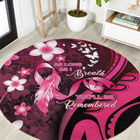 Memorial Breast Cancer Awareness Round Carpet Plumeria Floral Tribal Pattern LT05 Black - Polynesian Pride