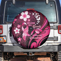 Memorial Breast Cancer Awareness Spare Tire Cover Plumeria Floral Tribal Pattern LT05 Black - Polynesian Pride
