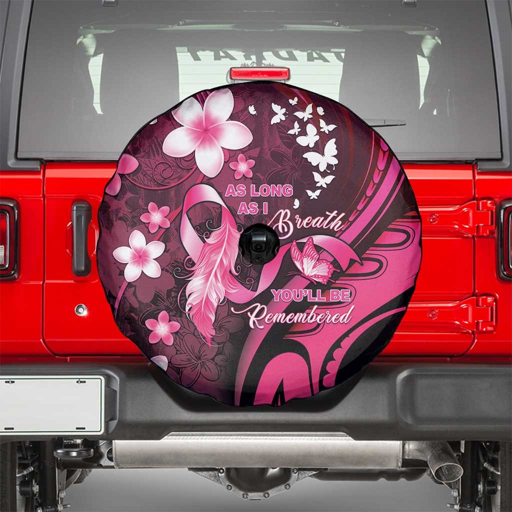 Memorial Breast Cancer Awareness Spare Tire Cover Plumeria Floral Tribal Pattern LT05 - Polynesian Pride