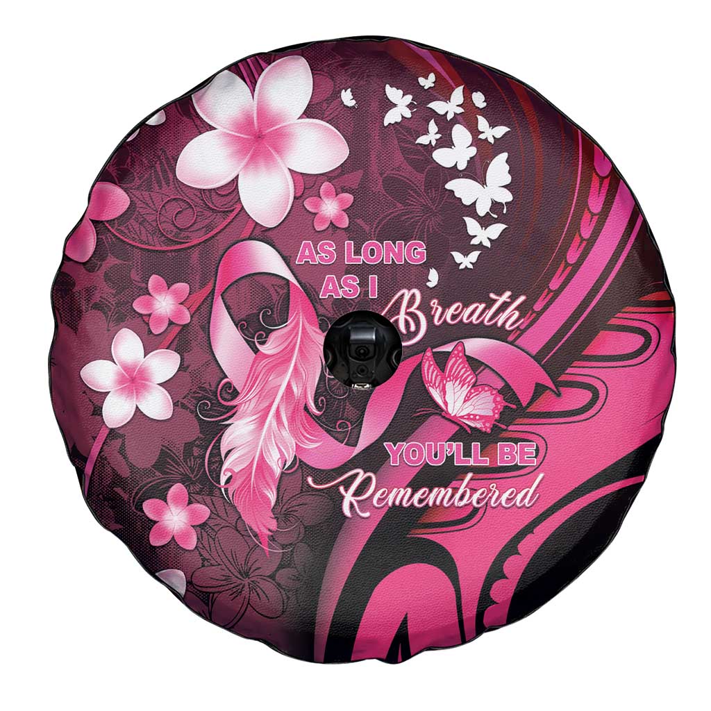 Memorial Breast Cancer Awareness Spare Tire Cover Plumeria Floral Tribal Pattern LT05 - Polynesian Pride