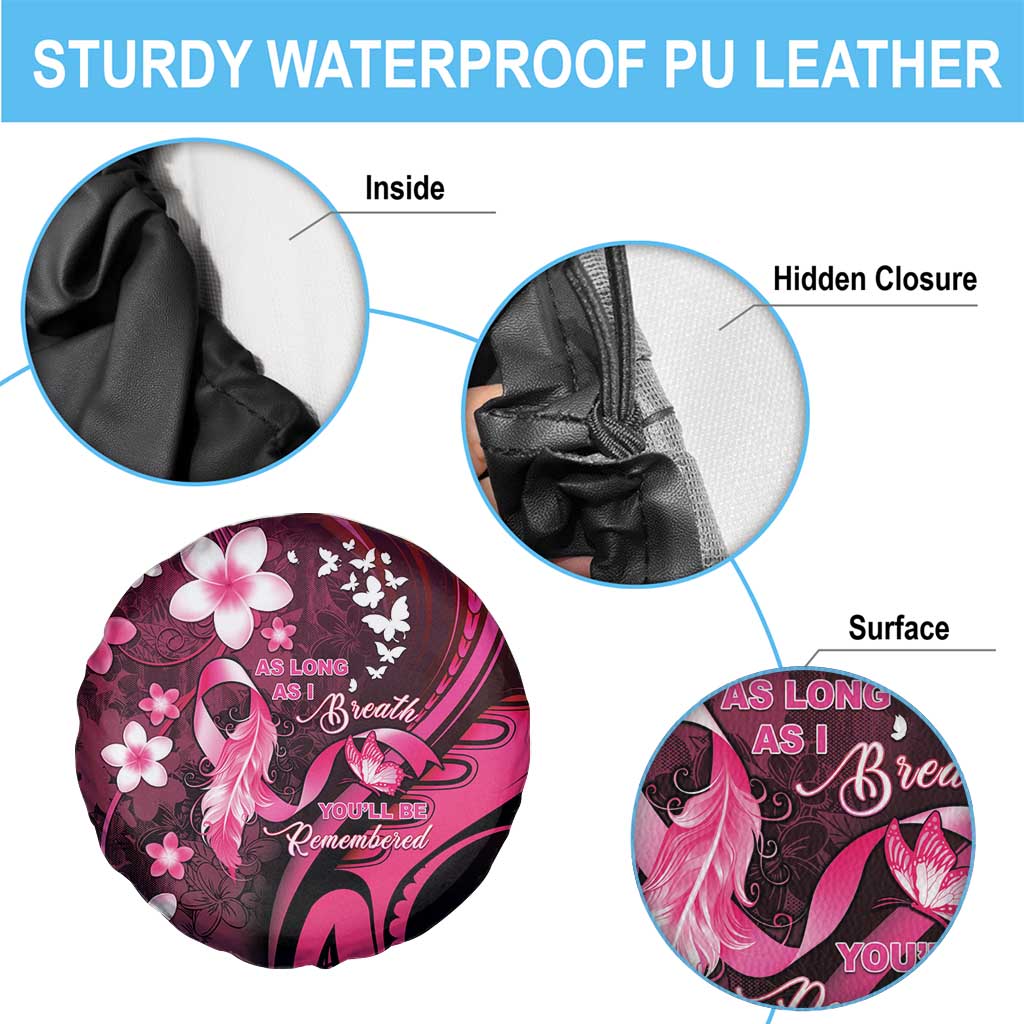 Memorial Breast Cancer Awareness Spare Tire Cover Plumeria Floral Tribal Pattern LT05 - Polynesian Pride