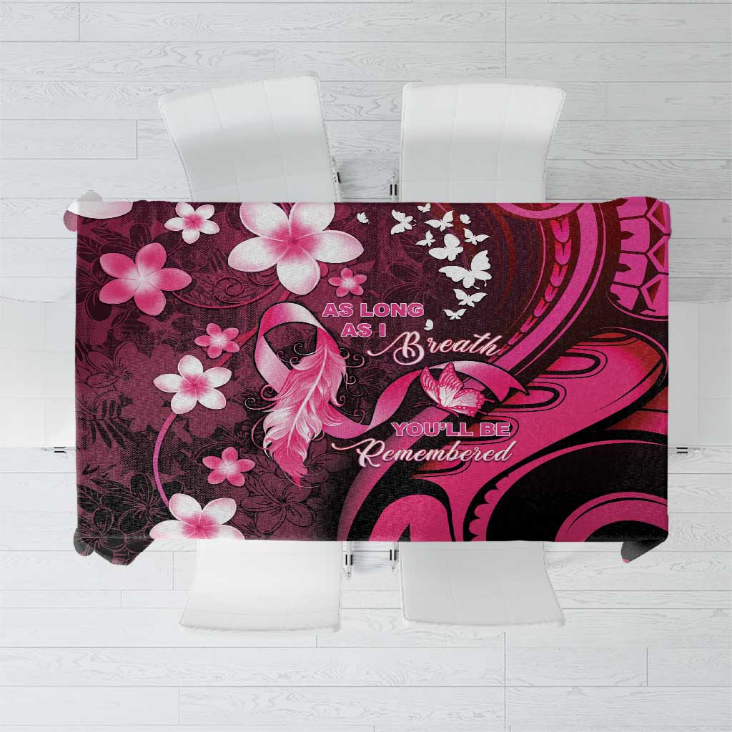 Memorial Breast Cancer Awareness Tablecloth Plumeria Floral Tribal Pattern LT05 Black - Polynesian Pride