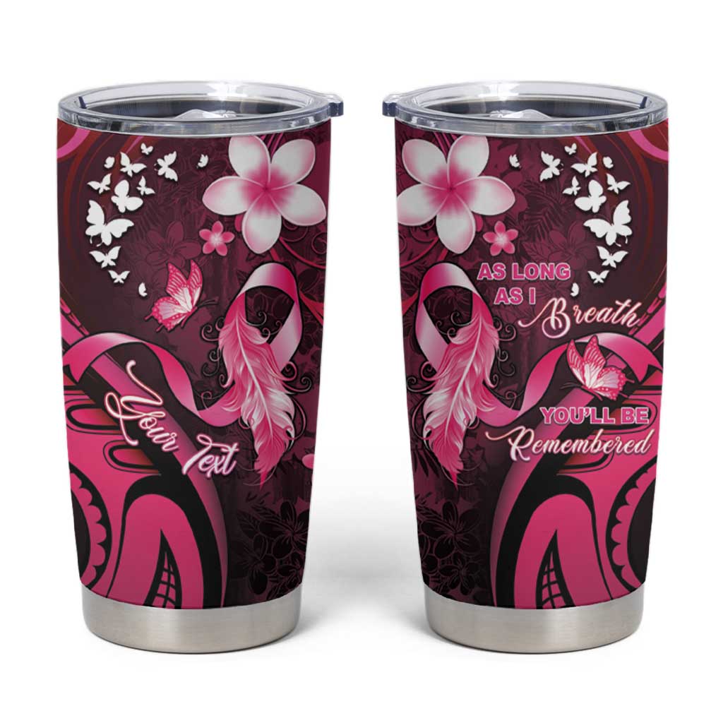 Personalised Memorial Breast Cancer Awareness Tumbler Cup Plumeria Floral Tribal Pattern LT05 Black - Polynesian Pride