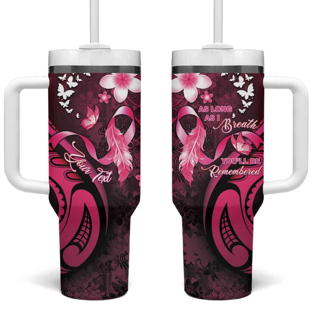 Personalised Memorial Breast Cancer Awareness Tumbler With Handle Plumeria Floral Tribal Pattern LT05 One Size: 40 oz Black - Polynesian Pride