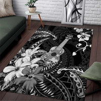 Hawaii Ukulele Area Rug Polynesian Pattern Mix Hibiscus Black Version LT05 Black - Polynesian Pride
