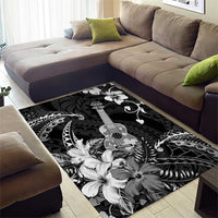Hawaii Ukulele Area Rug Polynesian Pattern Mix Hibiscus Black Version LT05 - Polynesian Pride