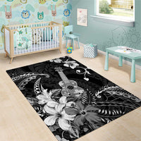 Hawaii Ukulele Area Rug Polynesian Pattern Mix Hibiscus Black Version LT05 - Polynesian Pride