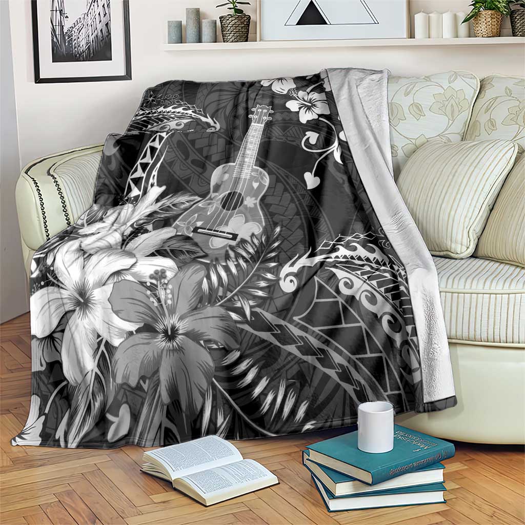 Hawaii Ukulele Blanket Polynesian Pattern Mix Hibiscus Black Version LT05 Black - Polynesian Pride