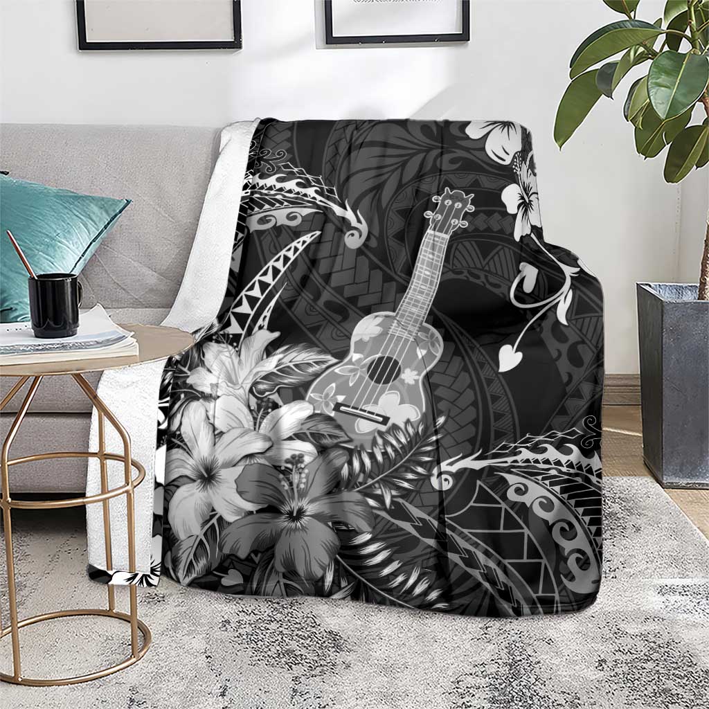 Hawaii Ukulele Blanket Polynesian Pattern Mix Hibiscus Black Version LT05 - Polynesian Pride