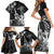 Hawaii Ukulele Family Matching Short Sleeve Bodycon Dress and Hawaiian Shirt Polynesian Pattern Mix Hibiscus Black Version LT05