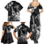 Hawaii Ukulele Family Matching Summer Maxi Dress and Hawaiian Shirt Polynesian Pattern Mix Hibiscus Black Version LT05