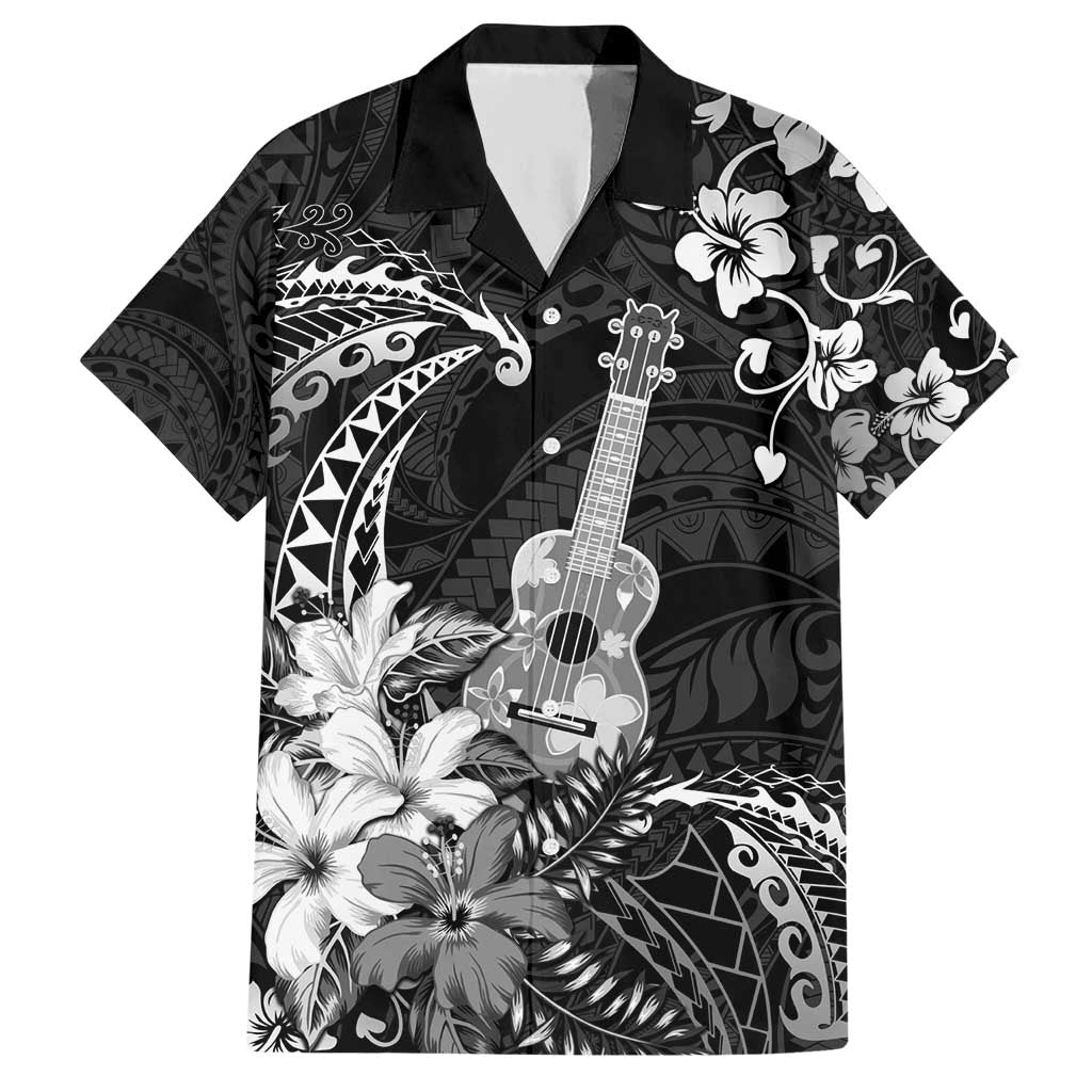 Hawaii Ukulele Hawaiian Shirt Polynesian Pattern Mix Hibiscus Black Version LT05 Black - Polynesian Pride