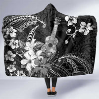 Hawaii Ukulele Hooded Blanket Polynesian Pattern Mix Hibiscus Black Version LT05 One Size Black - Polynesian Pride