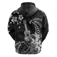 Hawaii Ukulele Hoodie Polynesian Pattern Mix Hibiscus Black Version LT05 - Polynesian Pride