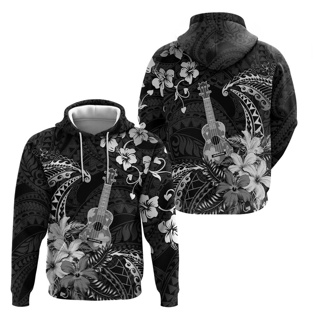 Hawaii Ukulele Hoodie Polynesian Pattern Mix Hibiscus Black Version LT05 - Polynesian Pride