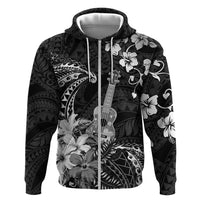 Hawaii Ukulele Hoodie Polynesian Pattern Mix Hibiscus Black Version LT05 Zip Hoodie Black - Polynesian Pride