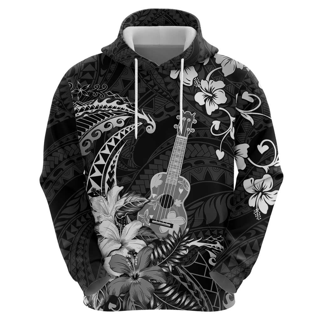 Hawaii Ukulele Hoodie Polynesian Pattern Mix Hibiscus Black Version LT05 - Polynesian Pride