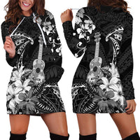 Hawaii Ukulele Hoodie Dress Polynesian Pattern Mix Hibiscus Black Version LT05 - Polynesian Pride