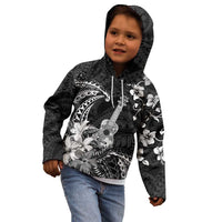 Hawaii Ukulele Kid Hoodie Polynesian Pattern Mix Hibiscus Black Version LT05 - Polynesian Pride