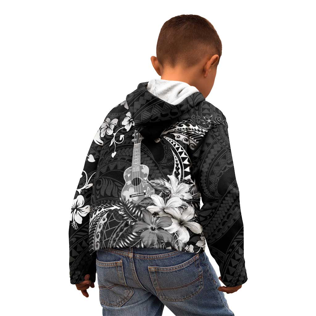 Hawaii Ukulele Kid Hoodie Polynesian Pattern Mix Hibiscus Black Version LT05 - Polynesian Pride