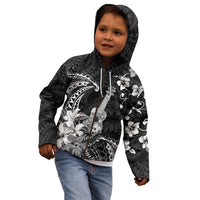Hawaii Ukulele Kid Hoodie Polynesian Pattern Mix Hibiscus Black Version LT05 - Polynesian Pride