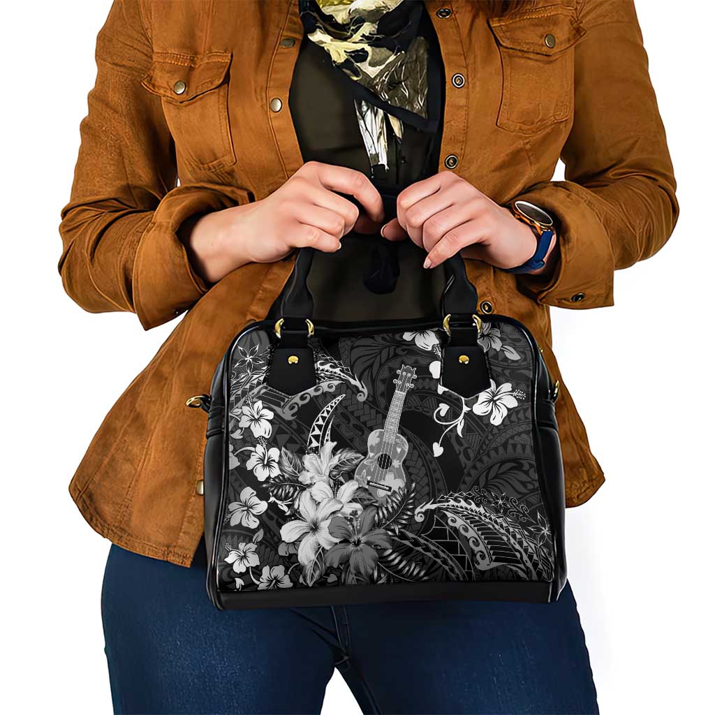 Hawaii Ukulele Shoulder Handbag Polynesian Pattern Mix Hibiscus Black Version LT05 - Polynesian Pride