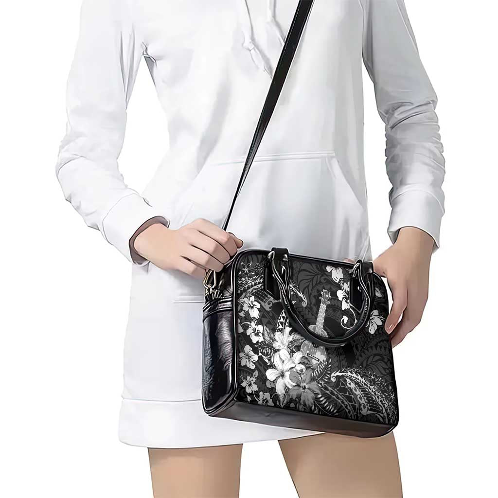 Hawaii Ukulele Shoulder Handbag Polynesian Pattern Mix Hibiscus Black Version LT05 - Polynesian Pride