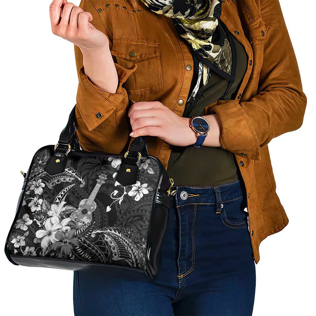 Hawaii Ukulele Shoulder Handbag Polynesian Pattern Mix Hibiscus Black Version LT05 - Polynesian Pride