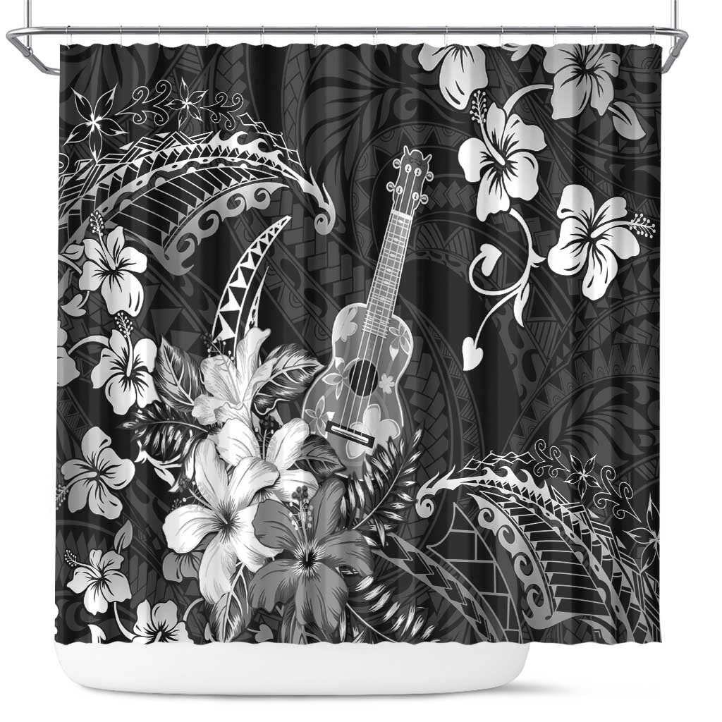 Hawaii Ukulele Shower Curtain Polynesian Pattern Mix Hibiscus Black Version LT05 Black - Polynesian Pride
