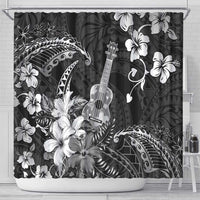 Hawaii Ukulele Shower Curtain Polynesian Pattern Mix Hibiscus Black Version LT05 - Polynesian Pride
