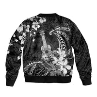 Hawaii Ukulele Sleeve Zip Bomber Jacket Polynesian Pattern Mix Hibiscus Black Version LT05 - Polynesian Pride