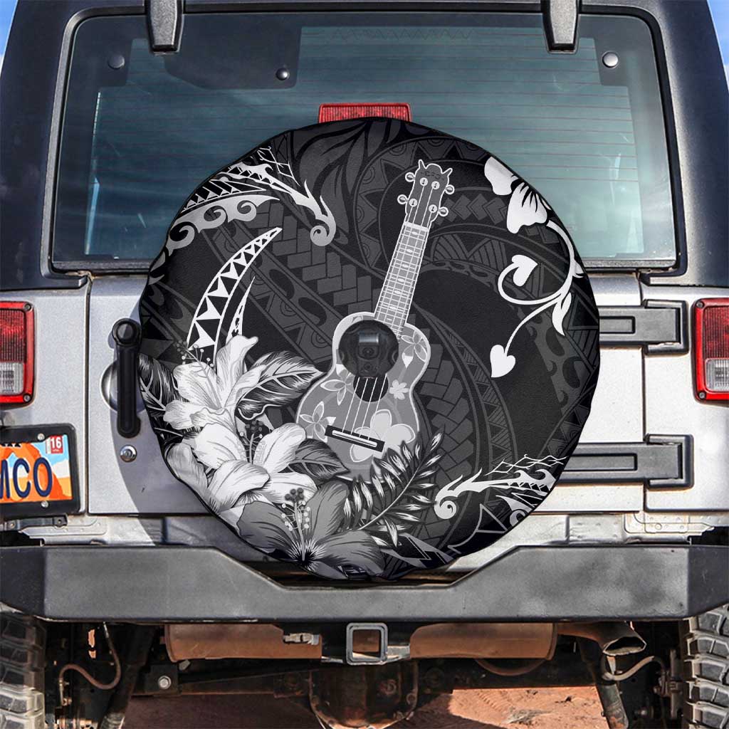 Hawaii Ukulele Spare Tire Cover Polynesian Pattern Mix Hibiscus Black Version LT05 Black - Polynesian Pride