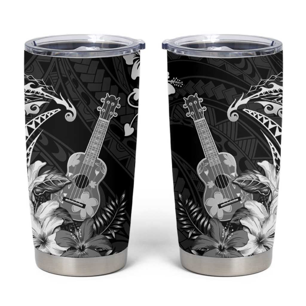 Hawaii Ukulele Tumbler Cup Polynesian Pattern Mix Hibiscus Black Version LT05 Black - Polynesian Pride