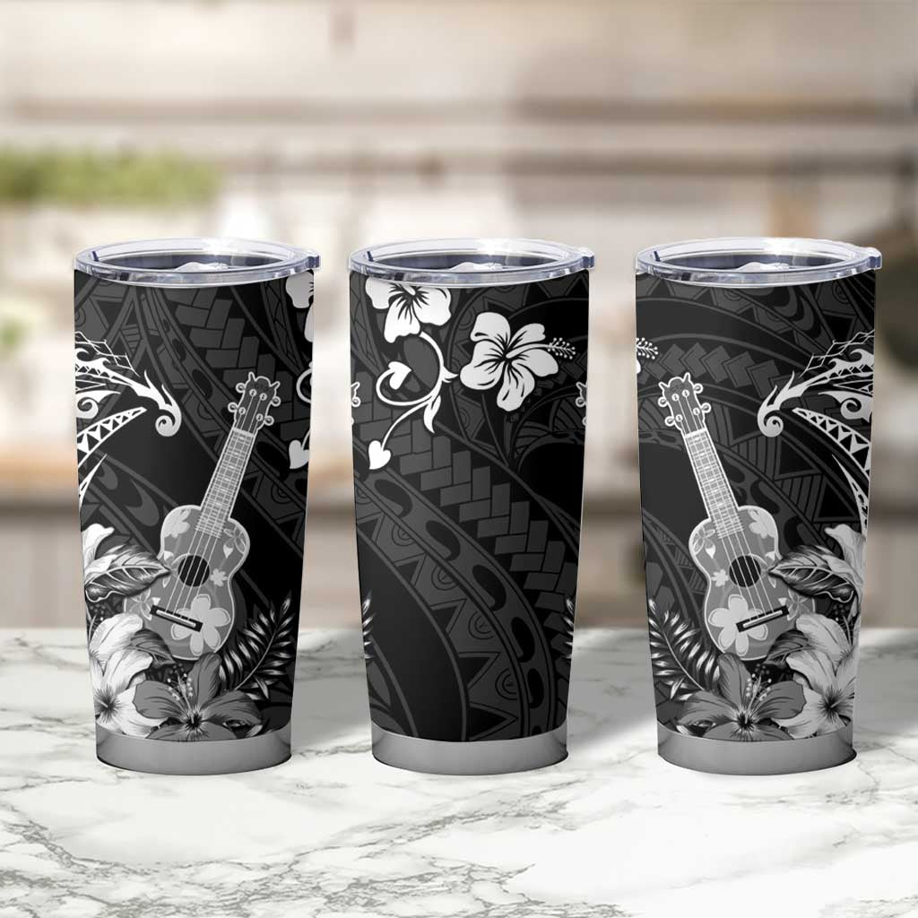 Hawaii Ukulele Tumbler Cup Polynesian Pattern Mix Hibiscus Black Version LT05 - Polynesian Pride
