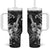 Hawaii Ukulele Tumbler With Handle Polynesian Pattern Mix Hibiscus Black Version