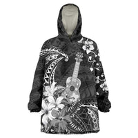 Hawaii Ukulele Wearable Blanket Hoodie Polynesian Pattern Mix Hibiscus Black Version LT05 One Size Black - Polynesian Pride