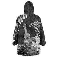 Hawaii Ukulele Wearable Blanket Hoodie Polynesian Pattern Mix Hibiscus Black Version LT05 - Polynesian Pride