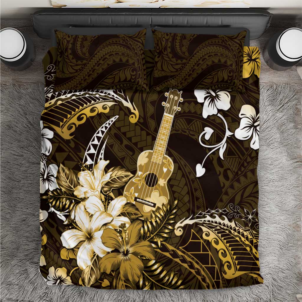 Hawaii Ukulele Bedding Set Polynesian Pattern Mix Hibiscus Gold Version LT05 Gold - Polynesian Pride