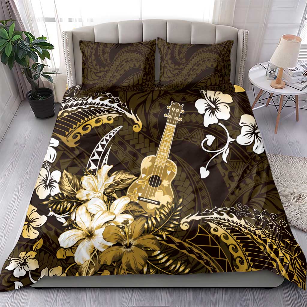 Hawaii Ukulele Bedding Set Polynesian Pattern Mix Hibiscus Gold Version LT05 - Polynesian Pride