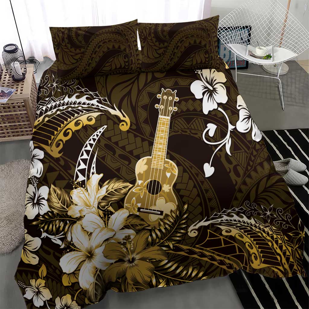Hawaii Ukulele Bedding Set Polynesian Pattern Mix Hibiscus Gold Version LT05 - Polynesian Pride