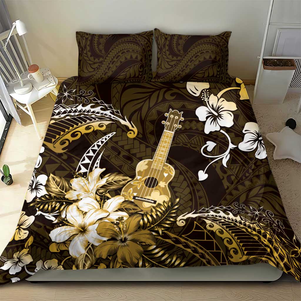 Hawaii Ukulele Bedding Set Polynesian Pattern Mix Hibiscus Gold Version LT05 - Polynesian Pride