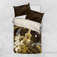 Hawaii Ukulele Bedding Set Polynesian Pattern Mix Hibiscus Gold Version LT05 US Twin 172cm x 218cm Gold - Polynesian Pride