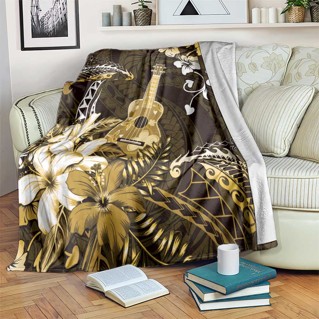 Hawaii Ukulele Blanket Polynesian Pattern Mix Hibiscus Gold Version LT05 Gold - Polynesian Pride
