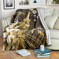 Hawaii Ukulele Blanket Polynesian Pattern Mix Hibiscus Gold Version LT05 Gold - Polynesian Pride